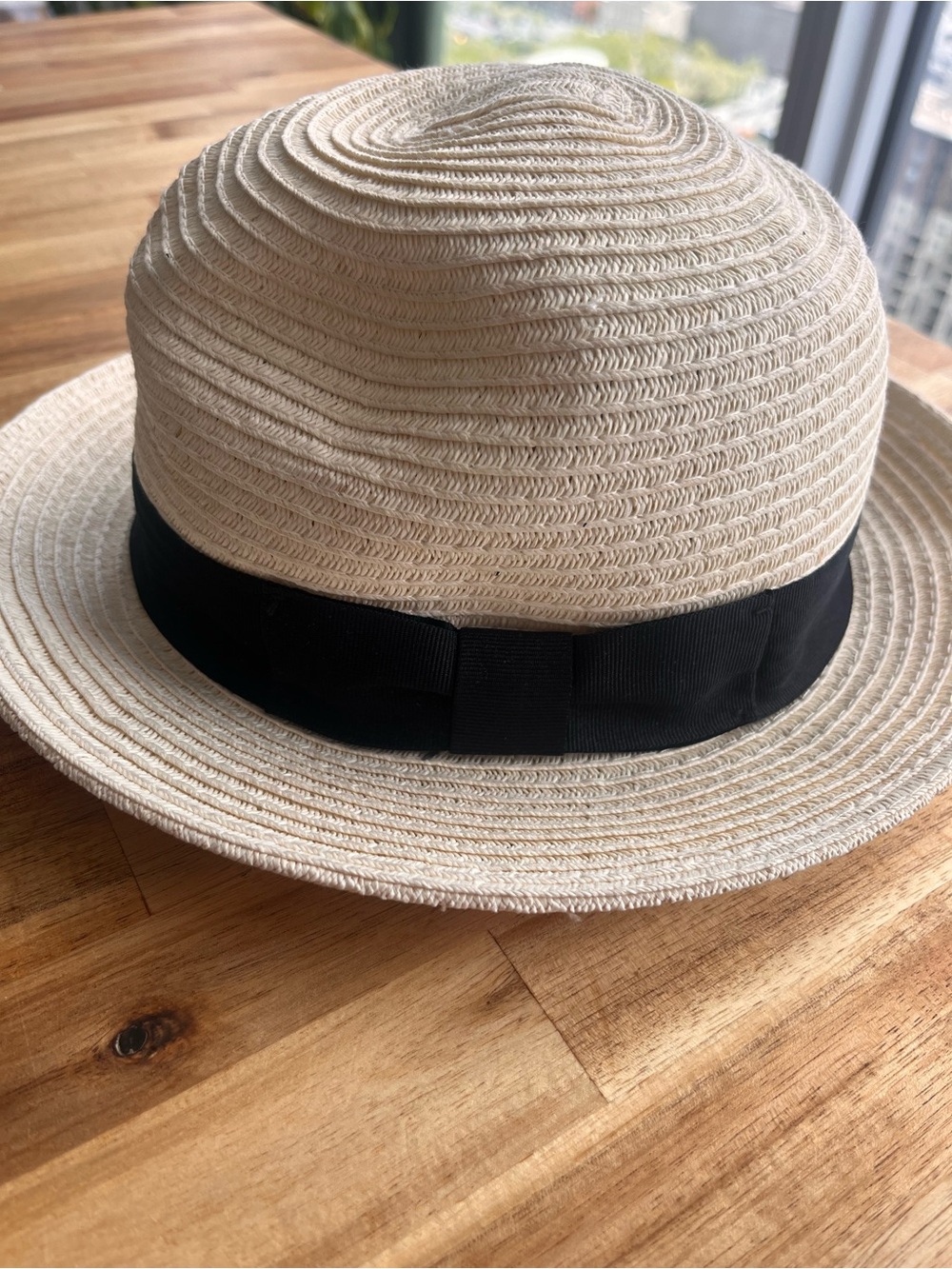 Aritzia Talula Cream Straw Hat with Black Band